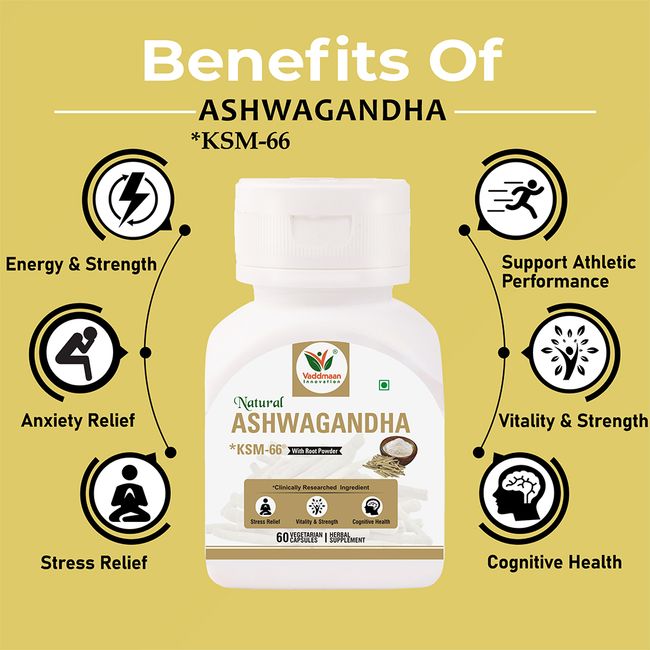 Vaddmaan Natural Ashwagandha KSM-66® (Clinically Proven) with Root Extract 500mg