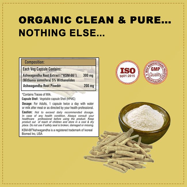 Vaddmaan Natural Ashwagandha KSM-66® (Clinically Proven) with Root Extract 500mg