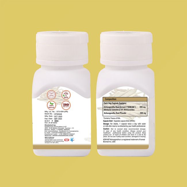 Vaddmaan Natural Ashwagandha KSM-66® (Clinically Proven) with Root Extract 500mg