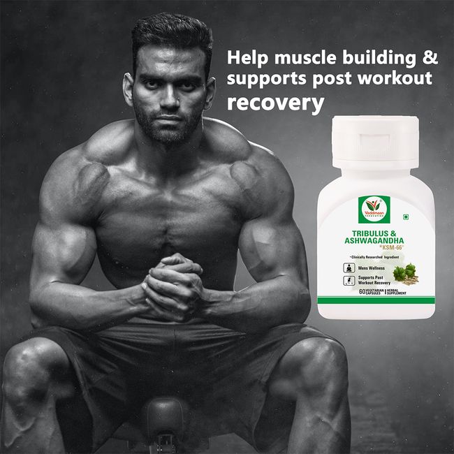 Tribulus (Gokshura) with KSM-66 Ashwagandha for Men, Testosterone Booster and Male Vitality Supplement