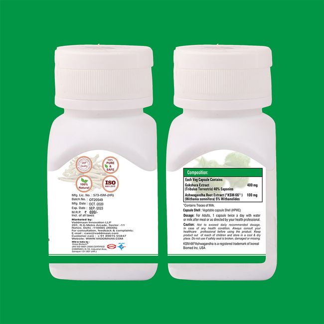 Tribulus (Gokshura) with KSM-66 Ashwagandha for Men, Testosterone Booster and Male Vitality Supplement