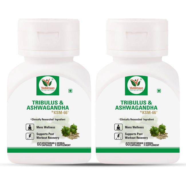 Tribulus (Gokshura) with KSM-66 Ashwagandha for Men, Testosterone Booster and Male Vitality Supplement