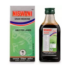 A bottle of Niswani Syrup for women from Dawakhana Tibbiya College, M.U. Aligarh
